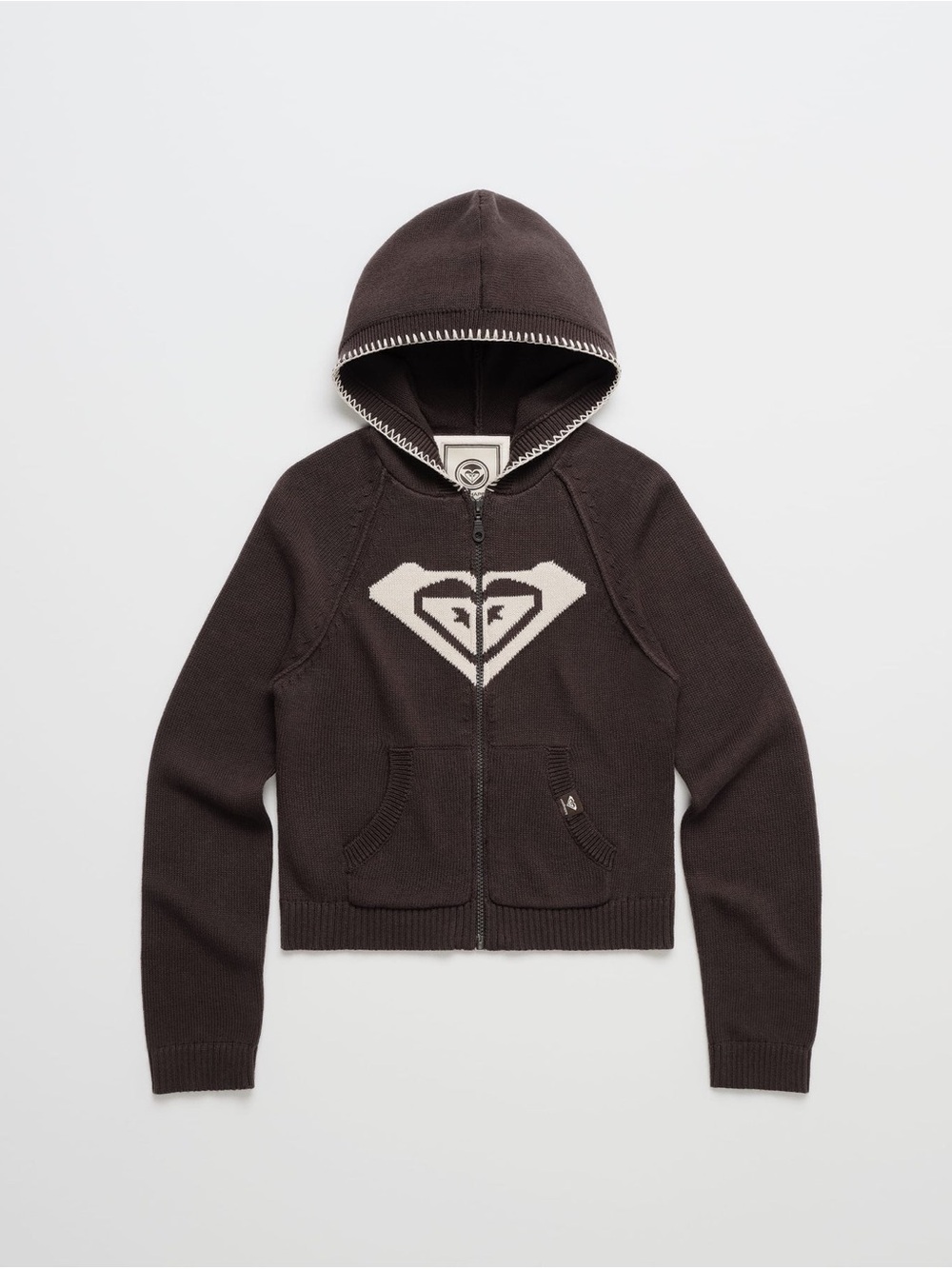 Madhappy Dark Brown Knit Zip Hoodie with Cream Logo